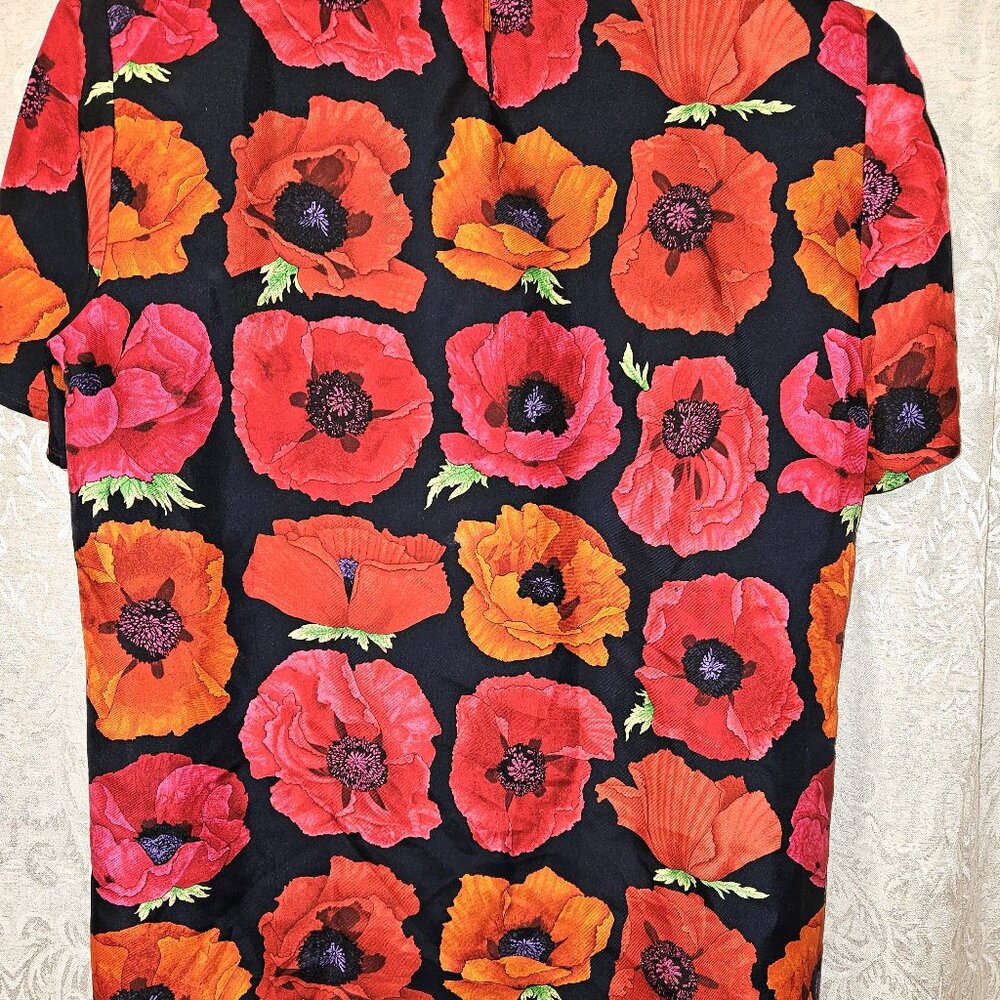 Carlisle hyper-realistic poppy print silk short-sleeved 1980s blouse - Picture 4 of 4